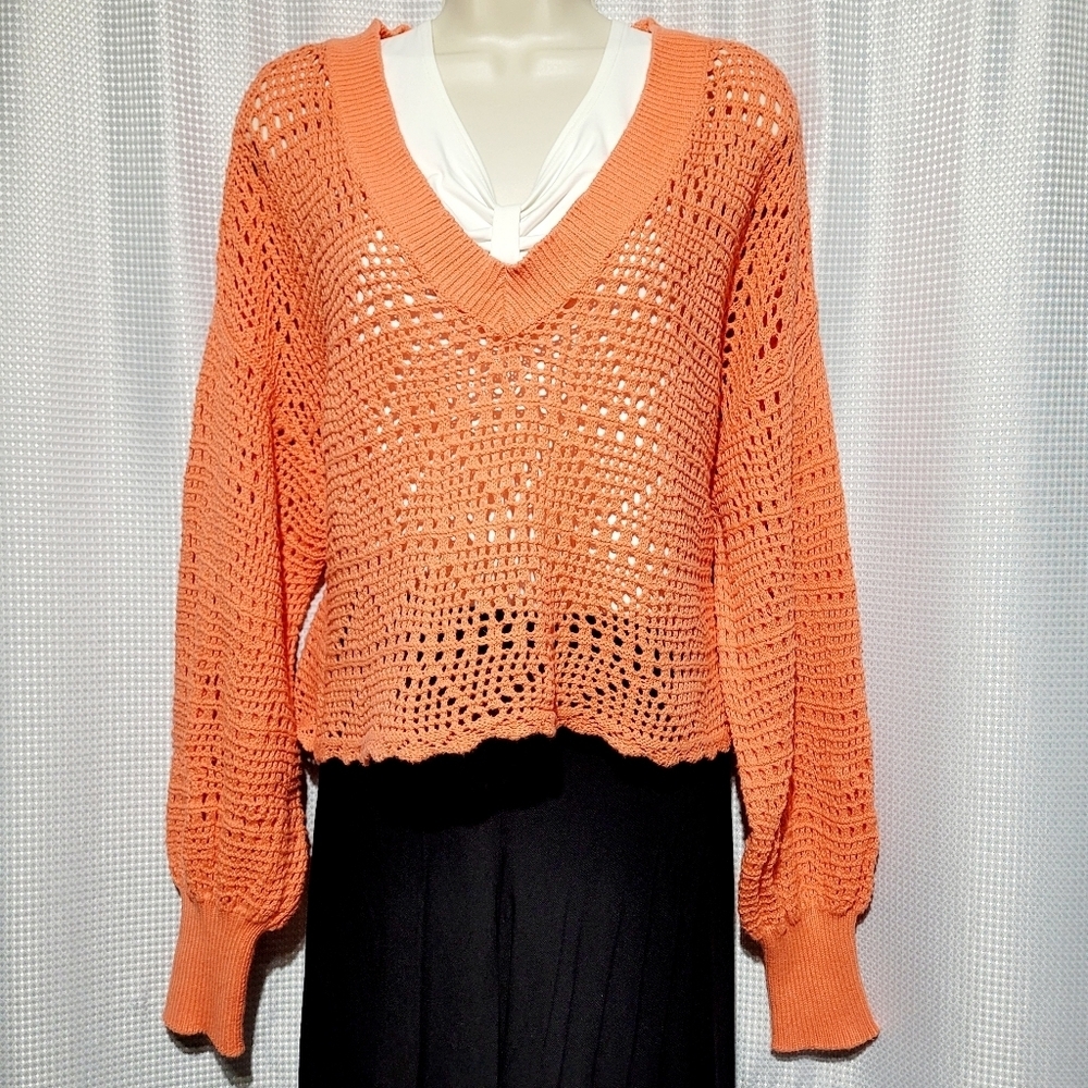 Daily Thread Orange Crocheted Cropped Sweater (M)